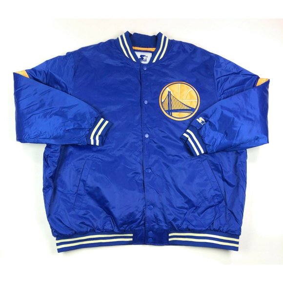 STARTER Other - Golden State Warriors NBA Starter Legacy Mens 5XL Blue Satin Bomber Jacket Retro